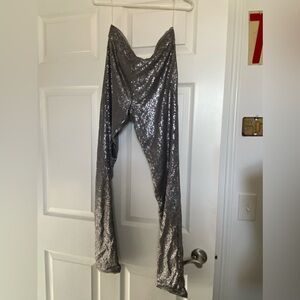NWOT boutique metallic silver‎ platinum sequin pants